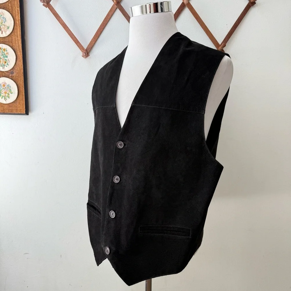 Vintage Leather Black Button Up Waistcoat Vest